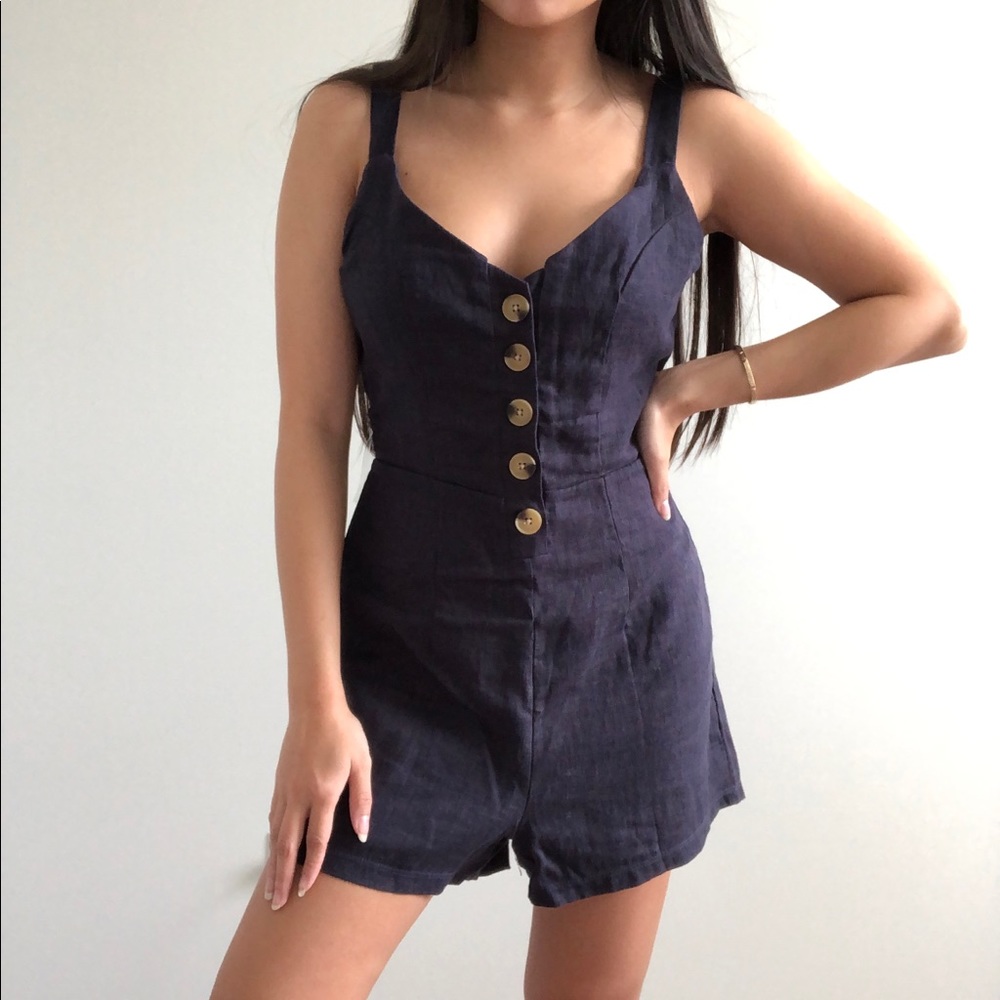 Pacsun Navy Blue Linen Romper - Picture 2 of 8